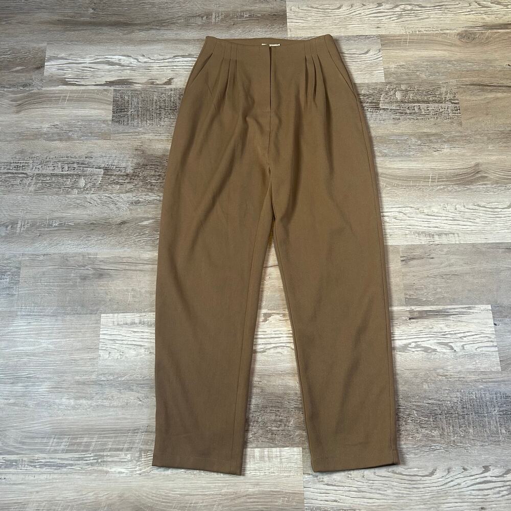 Taupe Brown High Rise Pleated Tapered Trousers Office Siren 90s Minimalist M